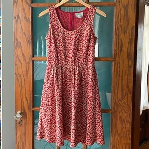 ANTHROPOLOGIE Maeve Red Animal Print A-Line Dress, Size Medium, EUC
